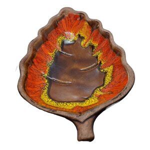 MCM Vintage Santa Anita Ware Leaf Dish, Gold & Orange, Calif. Pottery 70s USA
